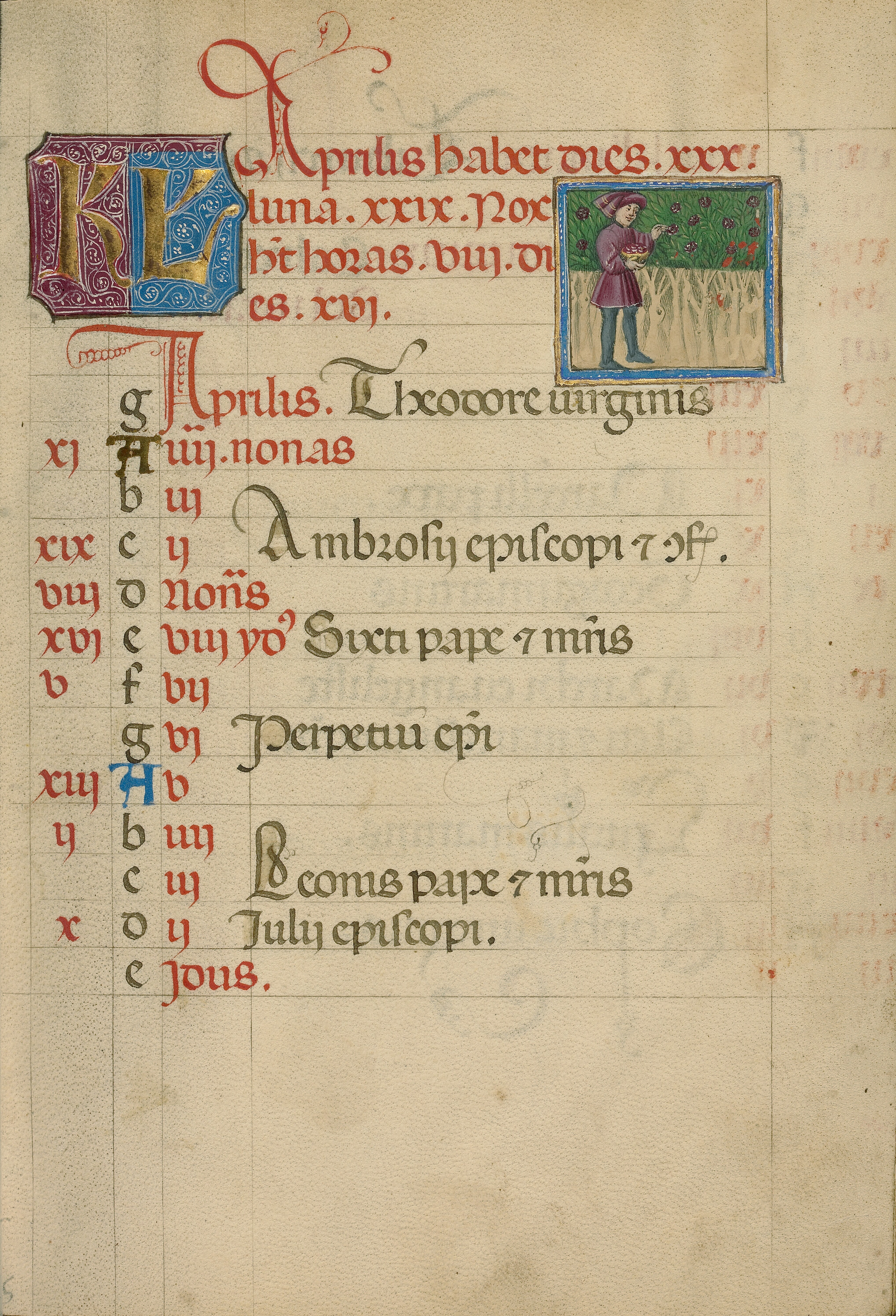 April Calendar Page; Gathering Flowers (Ms. Ludwig IX 12 (83.ML.108), fol. 5)