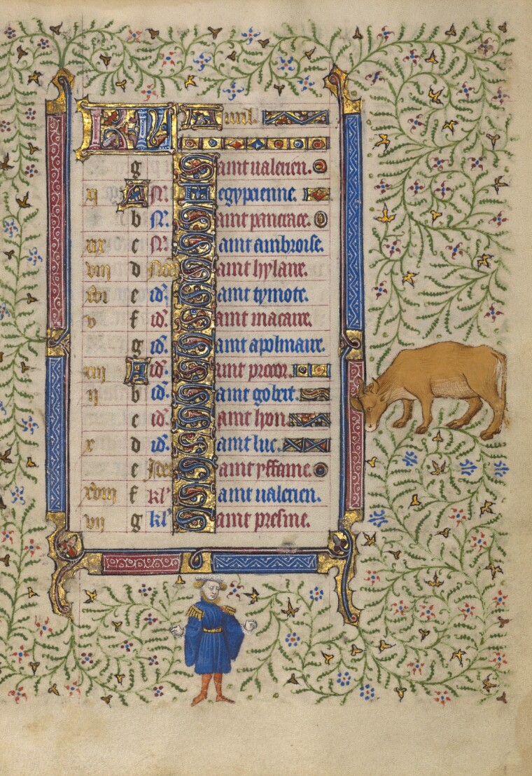 Calendar Page for April; Picking Flowers; Taurus (Ms. Ludwig IX 5 (83.ML.101), fol. 4)